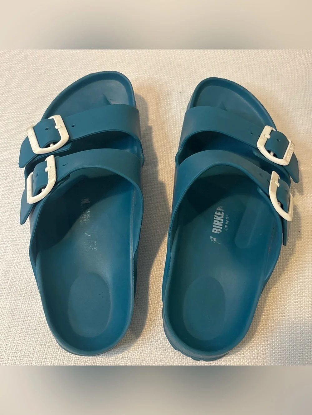 Birkenstock Arizona Teal Blue Two-Strap Slide Sandals - Picture 5 of 8